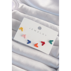 Mey İthalat® Pirinç Rengarenk Mineli Minimal Kelebek Küpe Seti