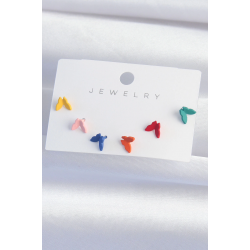 Mey İthalat® Pirinç Rengarenk Mineli Minimal Kelebek Küpe Seti