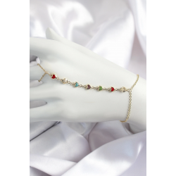 Mey İthalat® Pirinç Renkli Kalpli Zirkon Taşlı Y Model Gold Renk Kadın Şahmeran