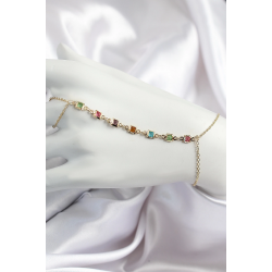 Mey İthalat® Pirinç Renkli Kare Zirkon Taşlı Y Model Gold Renk Kadın Şahmeran