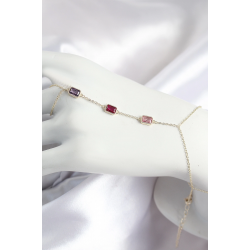 Mey İthalat® Pirinç Renkli Zirkon Taşlı Dikdörtgen Model Gold Renk Kadın Şahmeran