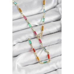 Mey İthalat® Pirinç Renkli Zirkon Taşlı Dikdörtgen Model Gold Renk Kadın Y Kolye