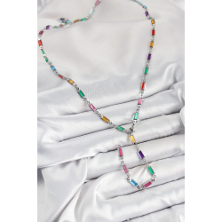 Mey İthalat® Pirinç Renkli Zirkon Taşlı Dikdörtgen Model Gümüş Renk Kadın Y Kolye