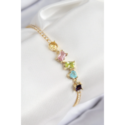 Mey İthalat® Pirinç Renkli Zirkon Taşlı Geometrik Model Gold Renk Kadın Bileklik