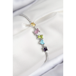 Mey İthalat® Pirinç Renkli Zirkon Taşlı Geometrik Model Gümüş Renk Kadın Bileklik