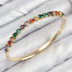 Mey İthalat® Pirinç Renkli Zirkon Taşlı Kalp Model Gold Renk Kadın Kelepçe