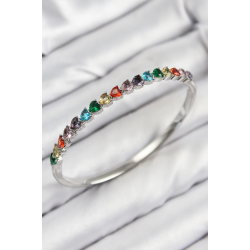 Mey İthalat® Pirinç Renkli Zirkon Taşlı Kalp Model Gümüş Renk Kadın Kelepçe