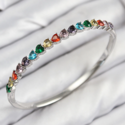 Mey İthalat® Pirinç Renkli Zirkon Taşlı Kalp Model Gümüş Renk Kadın Kelepçe