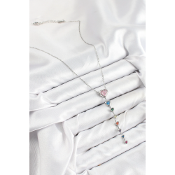 Mey İthalat® Pirinç Renkli Zirkon Taşlı Kalp Model Gümüş Renk Kadın Y Kolye