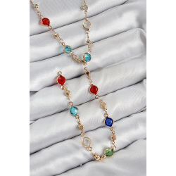 Mey İthalat® Pirinç Renkli Zirkon Taşlı Model Gold Renk Kadın Y Kolye