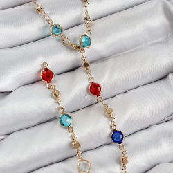 Mey İthalat® Pirinç Renkli Zirkon Taşlı Model Gold Renk Kadın Y Kolye