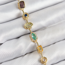 Mey İthalat® Pirinç Renkli Zirkon Taşlı Model Gold Renk 7 Element Kadın Y Kolye