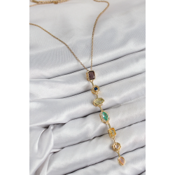 Mey İthalat® Pirinç Renkli Zirkon Taşlı Model Gold Renk 7 Element Kadın Y Kolye