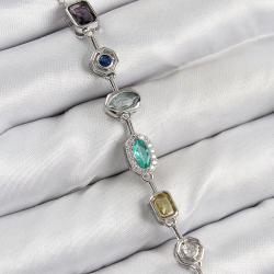 Mey İthalat® Pirinç Renkli Zirkon Taşlı Model Gümüş Renk 7 Element Kadın Y Kolye