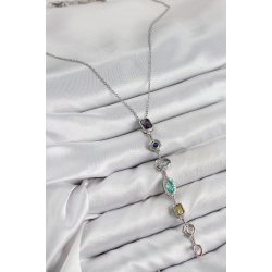 Mey İthalat® Pirinç Renkli Zirkon Taşlı Model Gümüş Renk 7 Element Kadın Y Kolye