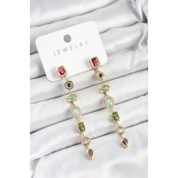 Mey İthalat® Pirinç Renkli Zirkon Taşlı Sallantılı Model Gold Renk Kadın Küpe