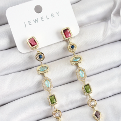 Mey İthalat® Pirinç Renkli Zirkon Taşlı Sallantılı Model Gold Renk Kadın Küpe