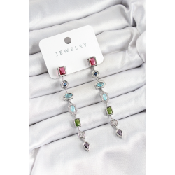 Mey İthalat® Pirinç Renkli Zirkon Taşlı Sallantılı Model Gümüş Renk Kadın Küpe