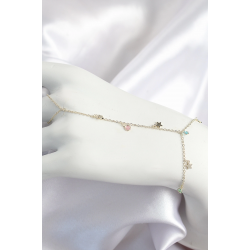 Mey İthalat® Pirinç Renkli Zirkon Taşlı Sallantılı Yıldızlı Model Gold Renk Kadın Şahmeran