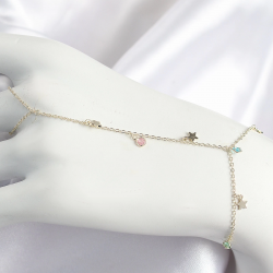 Mey İthalat® Pirinç Renkli Zirkon Taşlı Sallantılı Yıldızlı Model Gold Renk Kadın Şahmeran