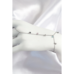 Mey İthalat® Pirinç Renkli Zirkon Taşlı Sallantılı Yıldızlı Model Gümüş Renk Kadın Şahmeran