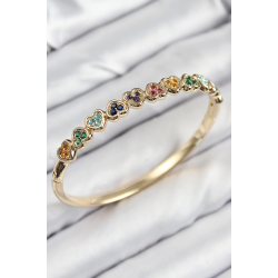 Mey İthalat® Pirinç Renkli Zirkon Taşlı Sıralı Kalp Model Gold Renk Kadın Kelepçe