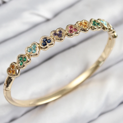 Mey İthalat® Pirinç Renkli Zirkon Taşlı Sıralı Kalp Model Gold Renk Kadın Kelepçe