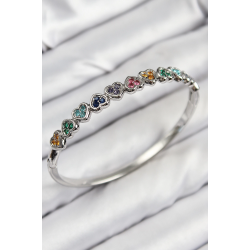 Mey İthalat® Pirinç Renkli Zirkon Taşlı Sıralı Kalp Model Gümüş Renk Kadın Kelepçe