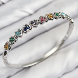 Mey İthalat® Pirinç Renkli Zirkon Taşlı Sıralı Kalp Model Gümüş Renk Kadın Kelepçe