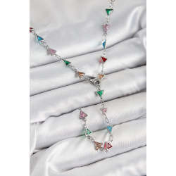 Mey İthalat® Pirinç Renkli Zirkon Taşlı Üçgen Model Gümüş Renk Kadın Y Kolye