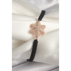 Mey İthalat® Pirinç Rose Renk Zirkon Taşlı Kar Tanesi Figür Makrome Asansörlü Model Kadın Bileklik