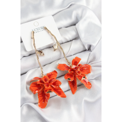 Mey İthalat® Pirinç Sallantılı Turuncu Çiçek Model Gold Renk Kadın Küpe