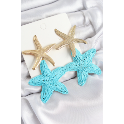 Mey İthalat® Pirinç Sallantılı Turkuaz Deniz Yıldızı Model Gold Renk Hasır Küpe