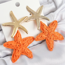 Mey İthalat® Pirinç Sallantılı Turuncu Deniz Yıldızı Model Gold Renk Hasır Küpe