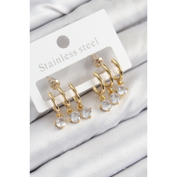 Mey İthalat® Pirinç Sallantılı Zirkon Taşlı Model Gold Renk Kadın Küpe