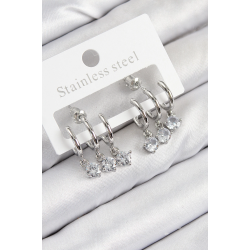 Mey İthalat® Pirinç Sallantılı Zirkon Taşlı Model Gümüş Renk Kadın Küpe