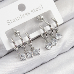 Mey İthalat® Pirinç Sallantılı Zirkon Taşlı Model Gümüş Renk Kadın Küpe