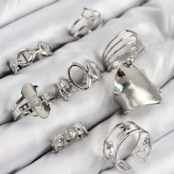 Mey İthalat® Pirinç Sarmal Ve Yıldız Model Gümüş Renk Kadın Yüzük Kombin Set