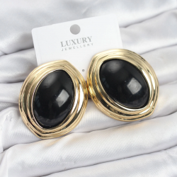 Mey İthalat® Pirinç Siyah Badem Model Vintage Gold Kadın Küpe