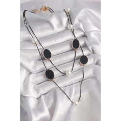 Mey İthalat® Pirinç Siyah Renk Zincir İnci Detaylı Çoklu Kadın Kolye