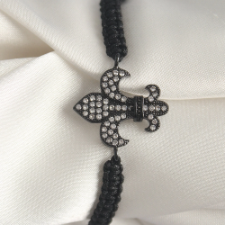 Mey İthalat® Pirinç Siyah Renk Zirkon Taşlı Zambak Figür Asansörlü Makrome Model Kadın Bileklik