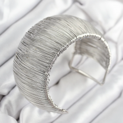 Mey İthalat® Pirinç Tel Sarma Model Gümüş Renk Kadın Bileklilk