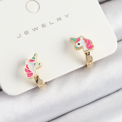 Mey İthalat® Pirinç Unıcorn Model Gold Renk Çocuk Küpe