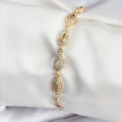 Mey İthalat® Pirinç VIP Seri Gold Renk Sıralı Damla Model Kadın Bileklik