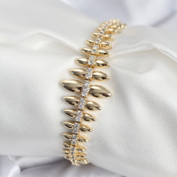 Mey İthalat® Pirinç VIP Seri Gold Renk Sıralı Damla Model Kadın Bileklik