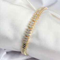 Mey İthalat® Pirinç VIP Seri Gold Renk Zirkon Taşlı Arpa Model Kadın Bileklik