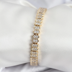 Mey İthalat® Pirinç VIP Seri Gold Renk Zirkon Taşlı Kadın Bileklik