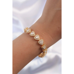 Mey İthalat® Pirinç Vip Seri Gold Renk Zirkon Taşlı Kalp Model Bileklik