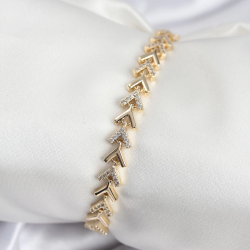 Mey İthalat® Pirinç VIP Seri Gold Zirkon Taşlı Balık Sırtı Model Kadın Bileklik