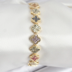 Mey İthalat® Pirinç VIP Seri Yonca Zirkon Taşlı Kadın Bileklik